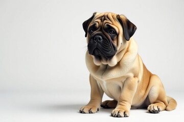Large Mastiff, calm expression, pure white backdrop, isolated, gentle dog, pet photography