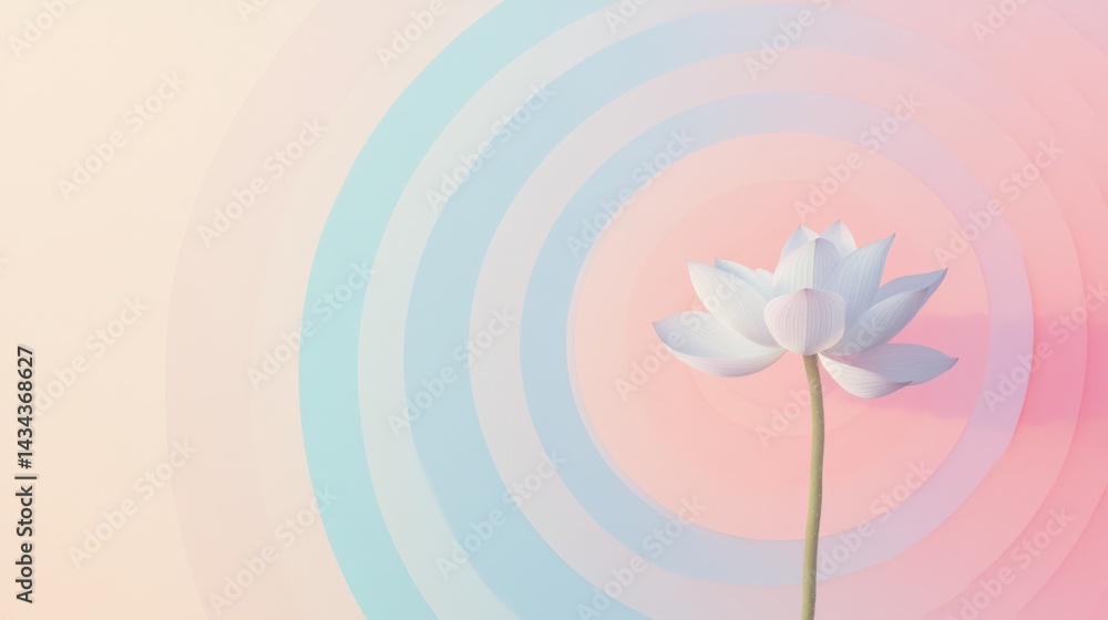 Aufkleber serene lotus flower on soft pastel background with gentle circular patterns