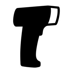 Black silhouette of a non contact infrared thermometer,a tool for measuring surface temperature of objects on a transparent background