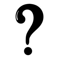 A bold,black question mark representing inquiry and ambiguity, simple and clean on a transparent background