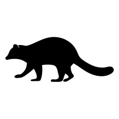 Silhouette of a raccoon walking,on , vector illustration on a transparent background