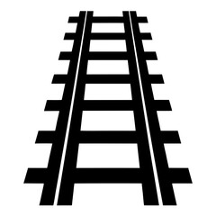 Black and railway tracks receding intothe distance with a simple graphic design on a transparent background