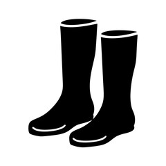 Pair of solid black Wellington boots footwear usedin farming and muddy environments depicted in silhouette on a transparent background