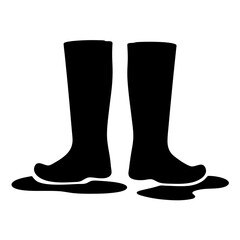 Black Silhouette of Rubber Boots in Puddles,Representing Muddy Adventures and Waterproof Gear on a transparent background