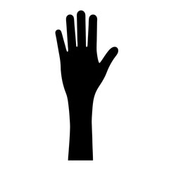 Stylized black silhouette of a human handraised with fingers spread apart on on a transparent background