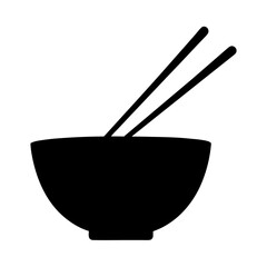 Simple black bowl with chopsticks,a silhouette of Asian cuisine, on on a transparent background