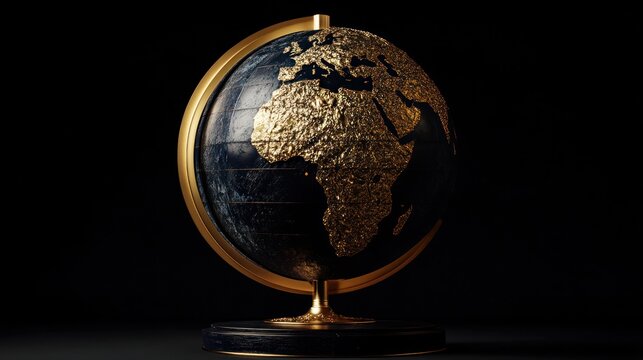 Golden Africa globe, dark background, luxury