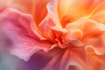 A close-up of a delicate pink and orange flower with soft, blurred edges