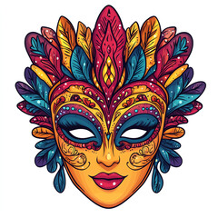 Colorful carnival mask adorned with vibrant feathers, showcasing artistry and cultural celebration. Perfect for festive themes.