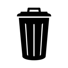 Silhouette of a black trash can witha lid on a on a transparent background