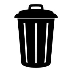 Simple black and vector illustration ofa covered trash can or waste bin on a transparent background