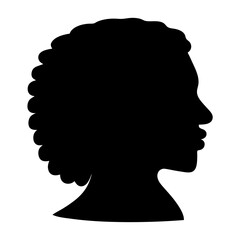 Silhouette of a Black Woman's Head with Curly Afro,Facing Right on a on a transparent background