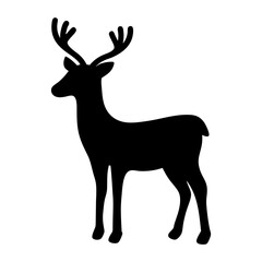 Black Silhouette of a Reindeer withAntlers Standing Calmly on a on a transparent background