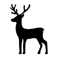 Silhouette of a majestic deer standing tall,rendered in a stark black against a on a transparent background