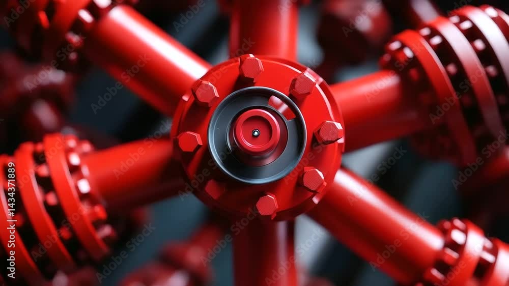 Poster tightly framed view of a fire sprinkler head centered on a circular fitting, surrounded by red safet