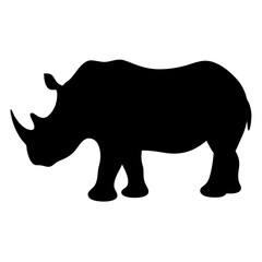 Black silhouette of a rhinoceros standingin side view on a transparent background