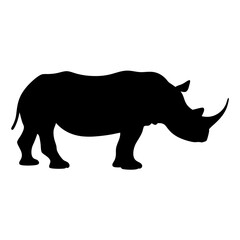 Black Silhouette of a Strong RhinocerosStanding Proudly on a on a transparent background
