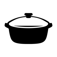 Black silhouette of a covered cooking potor dutch oven against a plain on a transparent background