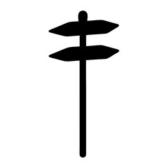 Silhouette of a simple two way sign post showing directions,on a on a transparent background