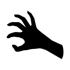 Silhouette of a hand reaching out,on , with a threatening gesture on a transparent background
