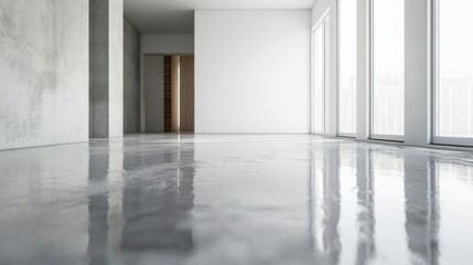 Modern interior with polished concrete floor and ample natural light in contemporary living space