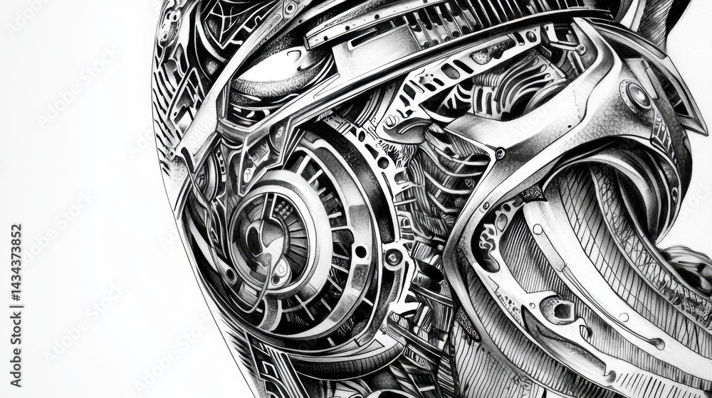 Poster intricate design of a mechanical humanoid showcasing advanced technology and engineering at a close 