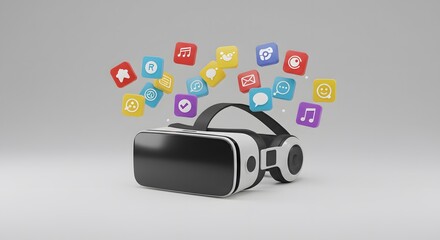 VR headset surrounded by floating app icons