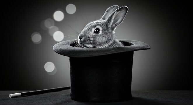 Cute rabbit in a magicians top hat