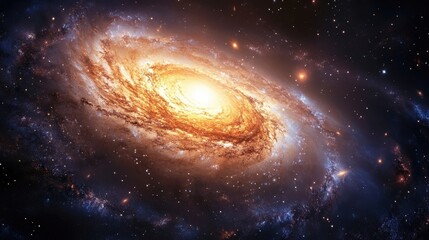 A stunning view of a bright galaxy in the depths of space, showcasing swirling stars and cosmic beauty from an endless universe.