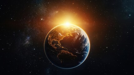 Obraz premium Stunning Earth View in Space with Sunrise Glowing Over the Horizon