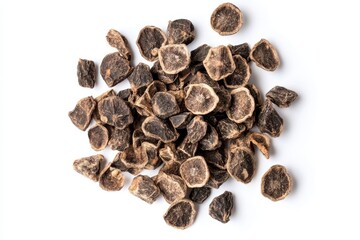 Obraz premium dehydrated goji berries on a white surface overhead perspective
