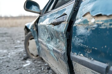 Dents on the car door from the collision