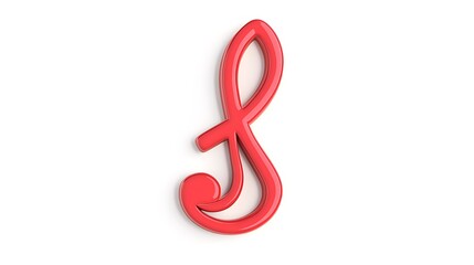 Glossy red music note treble clef shaped structure with highlighted reflective shine and deep texture image