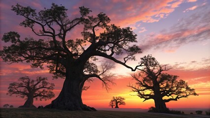 Naklejka premium Silhouette Trees at Sunset, Landscape, Nature ,Dramatic
