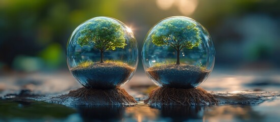 Two Trees in Glass Globes. (1)