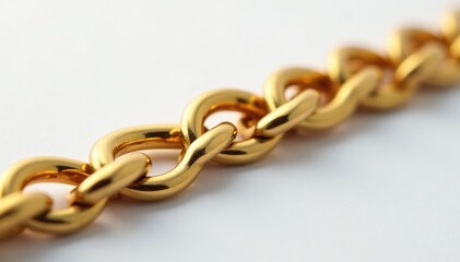 Obraz premium Close-up shot of a single, gold hip-hop chain on white , gold, macro, studio shot
