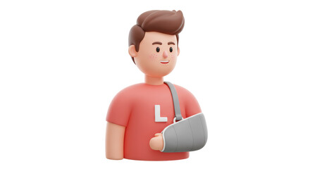 Isolated Cartoon Man with Broken Arm in Sling