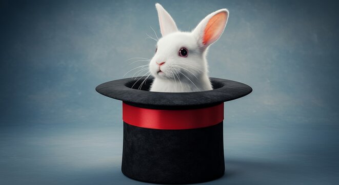 recommend clip art: White rabbit in black top hat magic trick