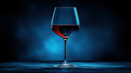 Wine glass, red liquid, elegant presentation on dark backdrop