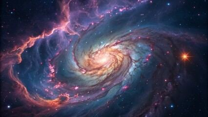 Swirling Galaxy Colorful cosmic nebula, spiral core with bright star, space,universe