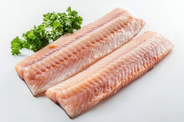 Fresh sturgeon placed against a white backdrop