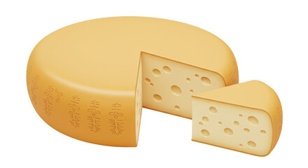 Isolated Wheel of Parmesan Cheese with Cut Piece, Italian Gourmet