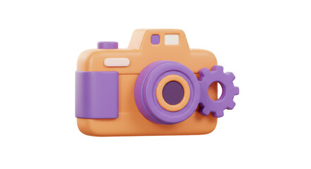 Isolated Cartoon Camera with Gear, Photography Settings