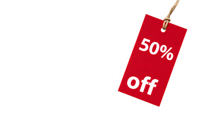 50% Off Discount Tag on white Background, sale tag isolated