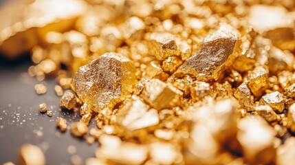 Close-up Gold Nuggets on Dark Surface