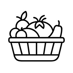 Vector illustration of fresh fruit and vegetables in basket, healthy eating concept design element