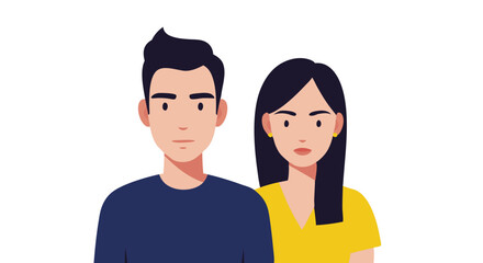 Fototapeta premium Couple posing together with neutral expressions on white background 