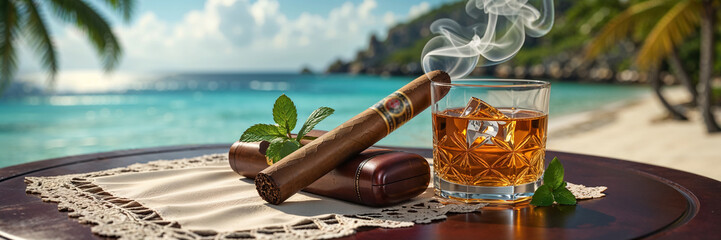Cuban Rum Glass And Cigar