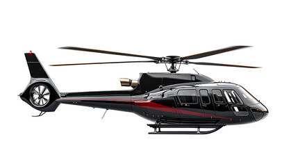 Helicopter in flight profile view, with rotor details, isolated on white background