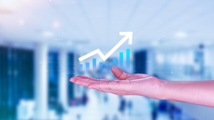 Global business growth analysis and asset investment chart Business and Finance, Up arrow economic chart, global economic trend analysis, Financial graph analysis on virtual screen.